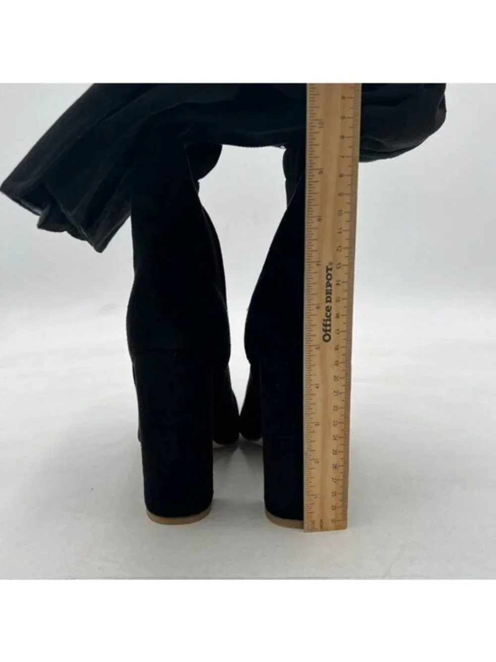 Black Womens Faux Suede Zip Chunky Heel Knee High Heeled Boots